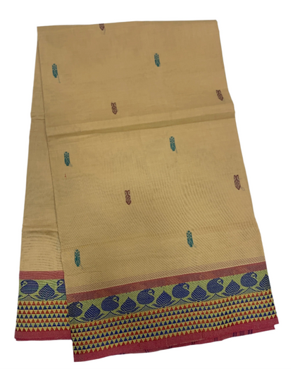 Chettinad Cotton Saree Sandal Shade with Mango and Floral Design