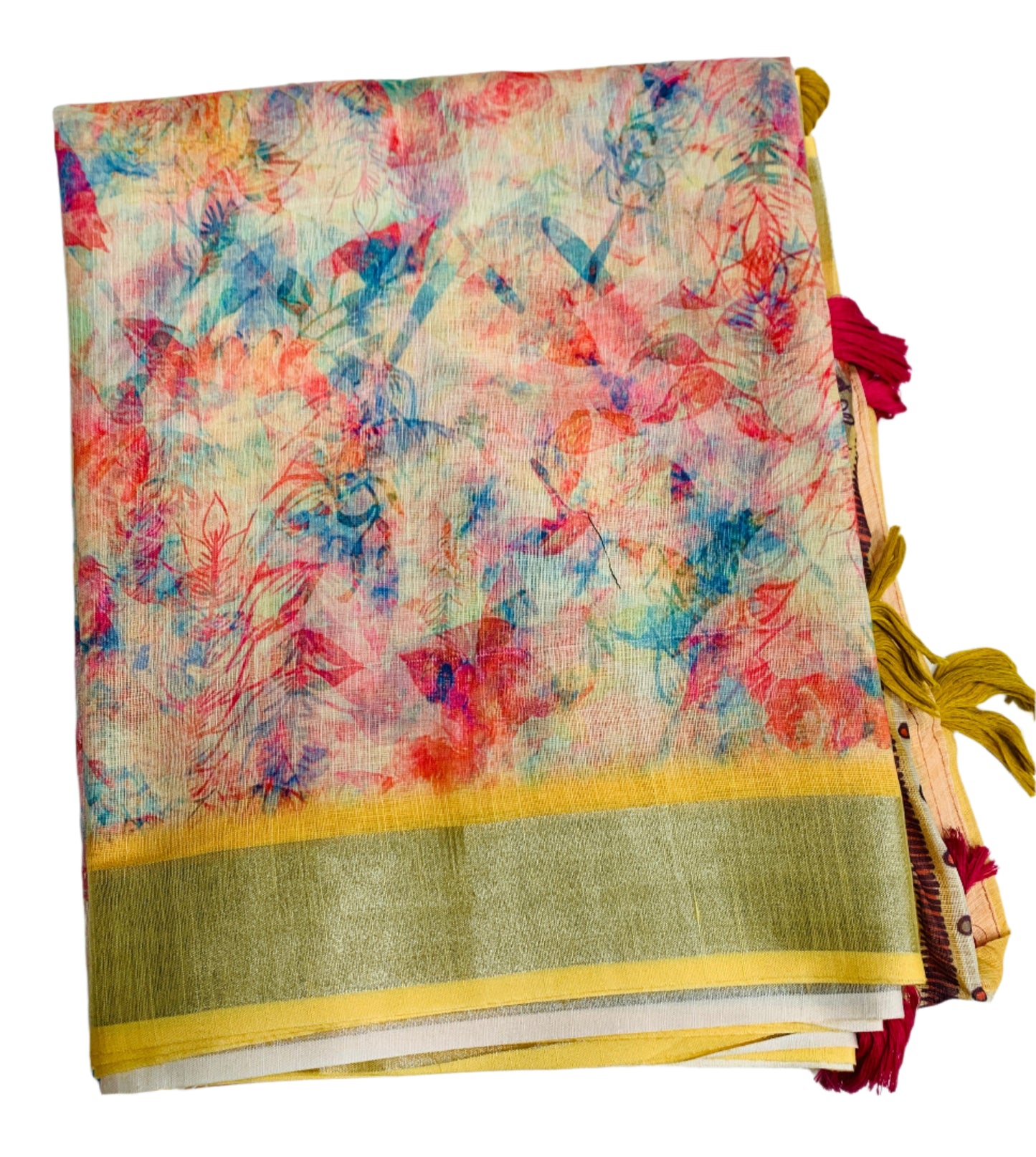 Jute Cotton Saree Yellow Colour with Thread Border