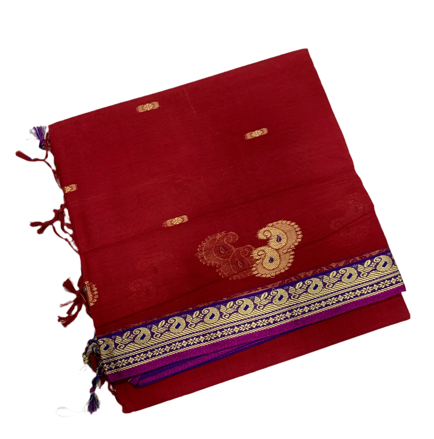 Chettinad Cotton Saree Red Shade with Blue Border