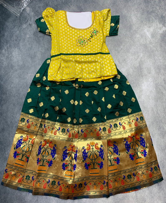 Ready To Wear Green Pavadai with Contrast Yellow Blouse