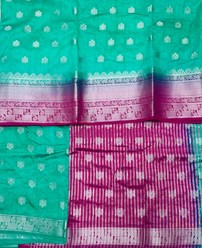 Tussar Saree Colour Light Sapphire Colour with Pink Border