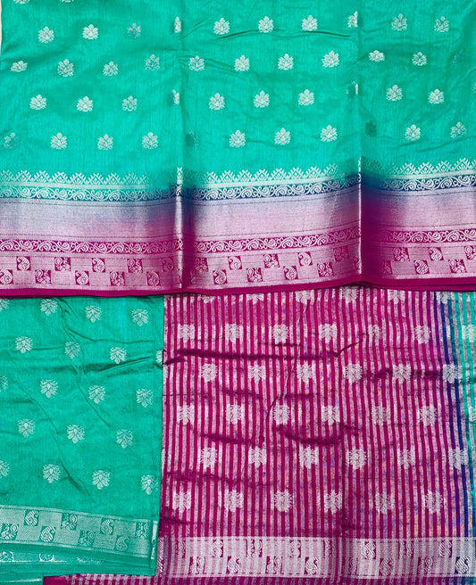 Tussar Saree Colour Light Sapphire Colour with Pink Border