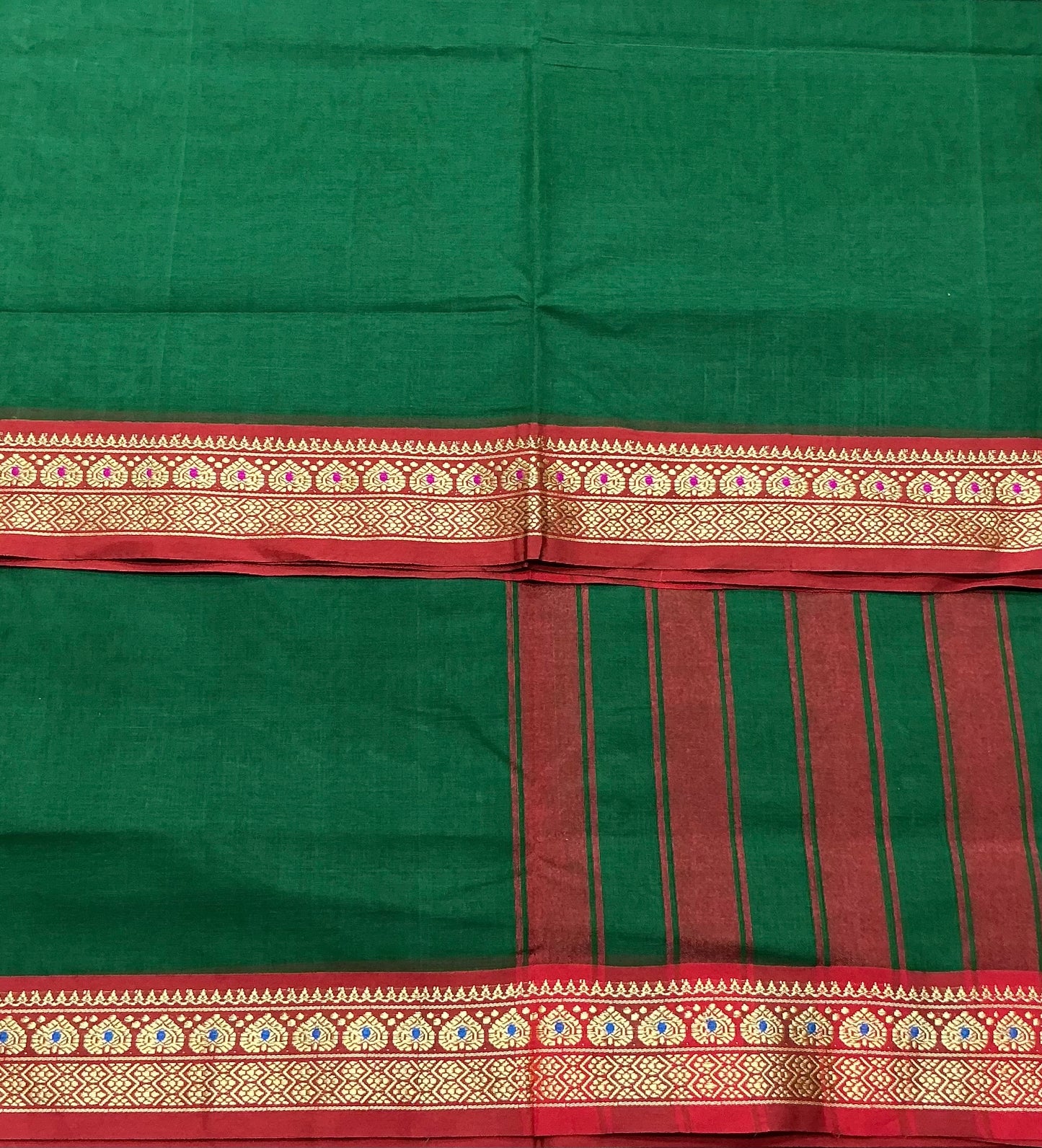 Chettinad Cotton Saree Light Green Colour with Red Colour with Thread Work Border