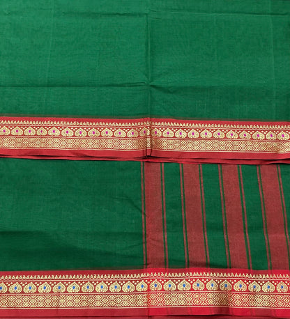 Chettinad Cotton Saree Light Green Colour with Red Colour with Thread Work Border