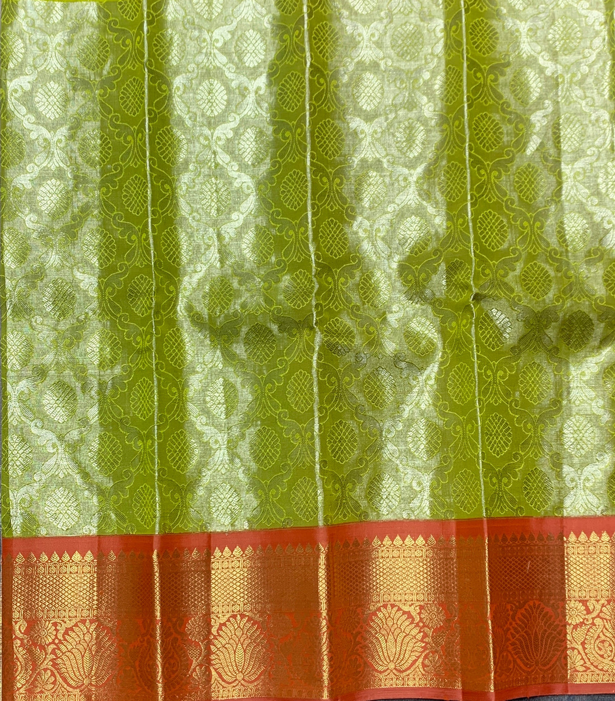 Pastel Green Shade Pure Kanchipuram Kids Pattu Pavadai with Contrast Border for Newborn to 2 Years