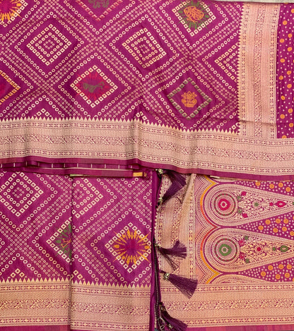 Banaras Soft Silk Saree Magenta Colour with Sliver Colour Floral Design Border