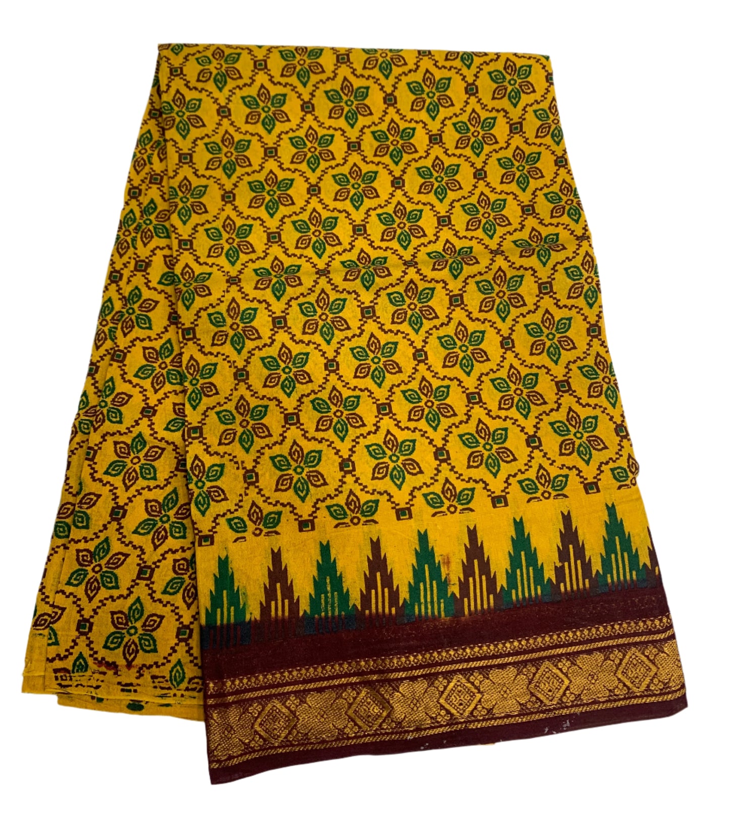 Chettinad Sungudi Cotton Mustard Colour with Brown Border