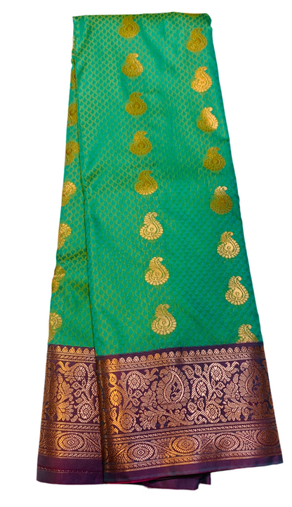 Vegan Silk Saree Light Green Colour with Brown Border