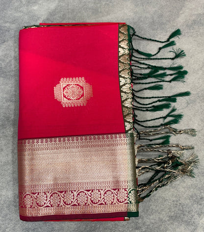 Art Silk Saree Reddish Pink with Copper Zari Border