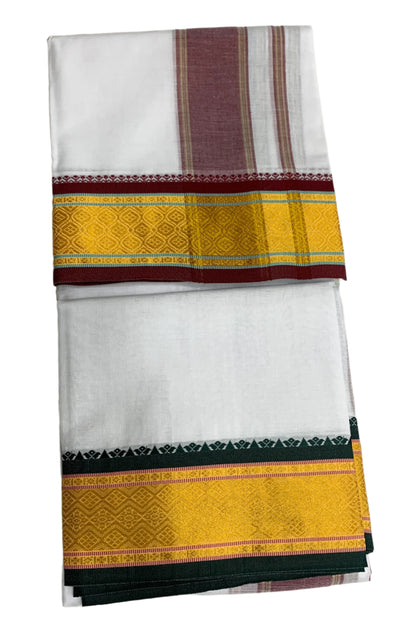 9X5 Cotton Dhoti White Colour with Yellow and  Brown Border