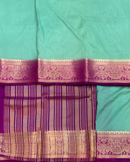 Crepe Saree Sapphire Colour with Magenta Border