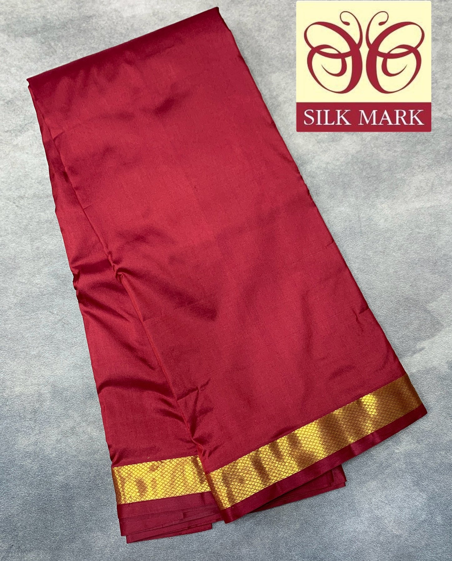 9X5 Pure Silk Maroon Colour Dhoti with Golden Zari Border