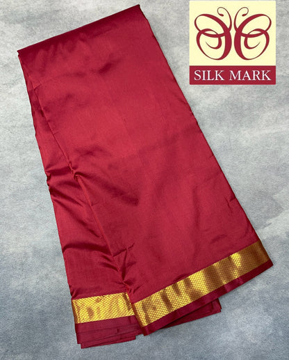 9X5 Pure Silk Maroon Colour Dhoti with Golden Zari Border