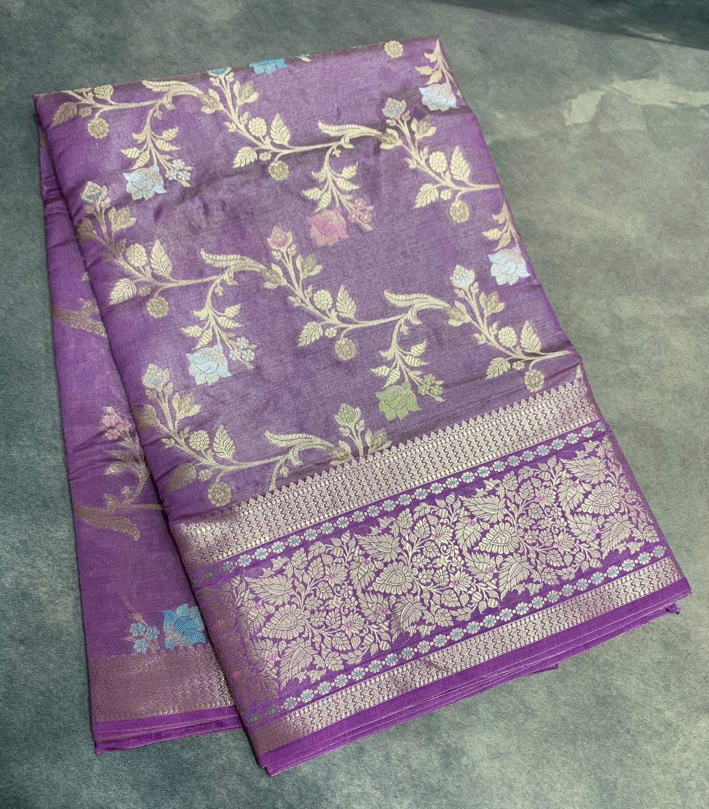 Meenakari Banaras Tissue Silk Saree Purple Colour