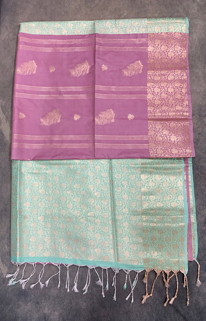 Art Silk Saree Onion Pink Colour with Sliver Zari Border