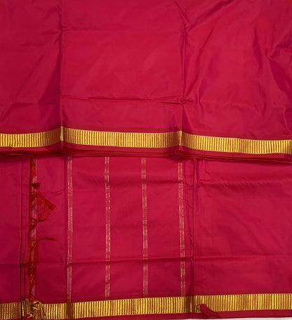 9 yards Vegan Silk Saree Pinkish Red Colour with Golden Border