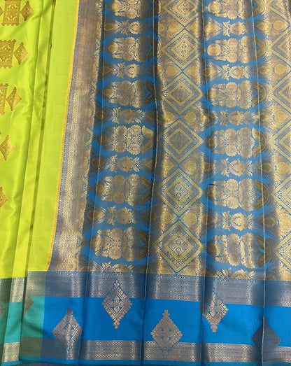 Soft Silk Casual Saree Apple Green Colour with Rettai Rama Green Colour Border