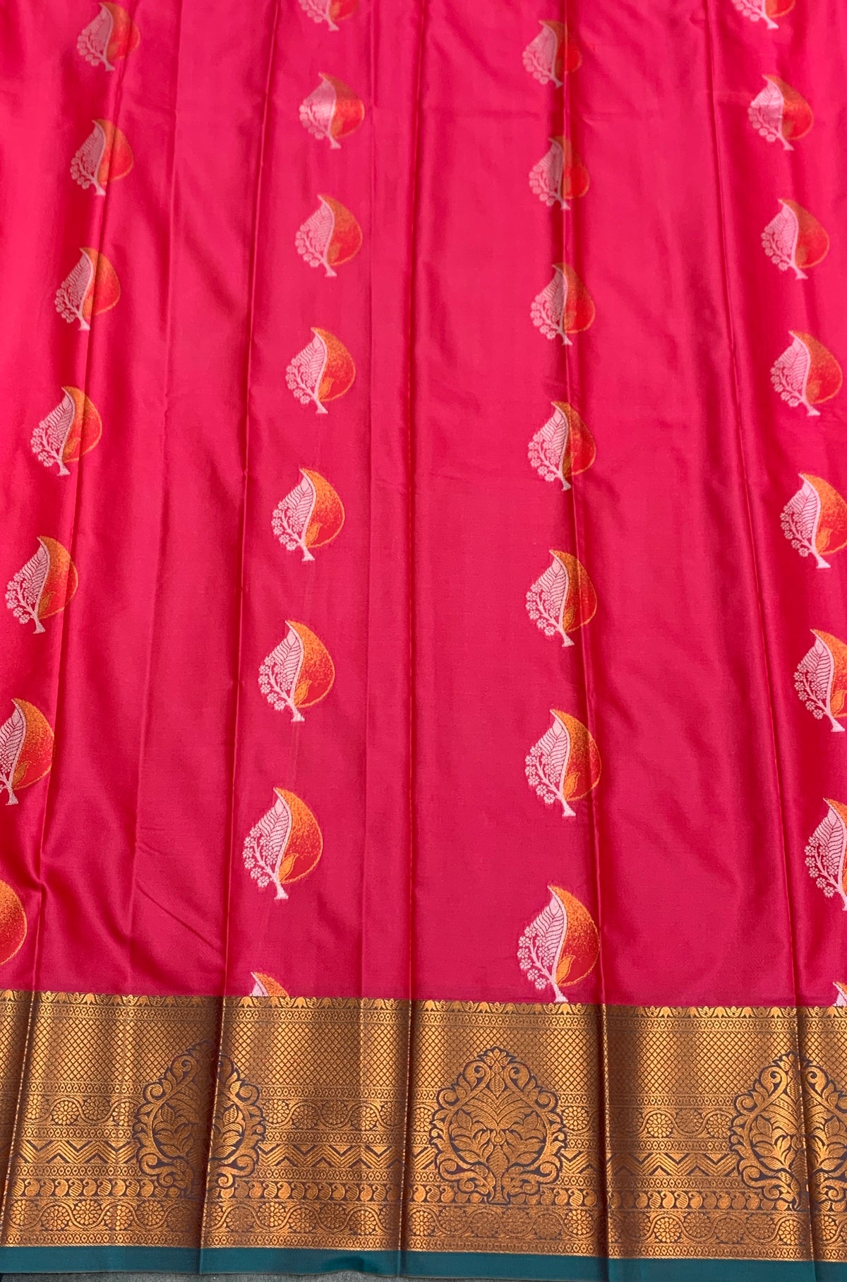 Soft Silk Casual Saree Tomato Pink Colour with Rama Green Colour Border