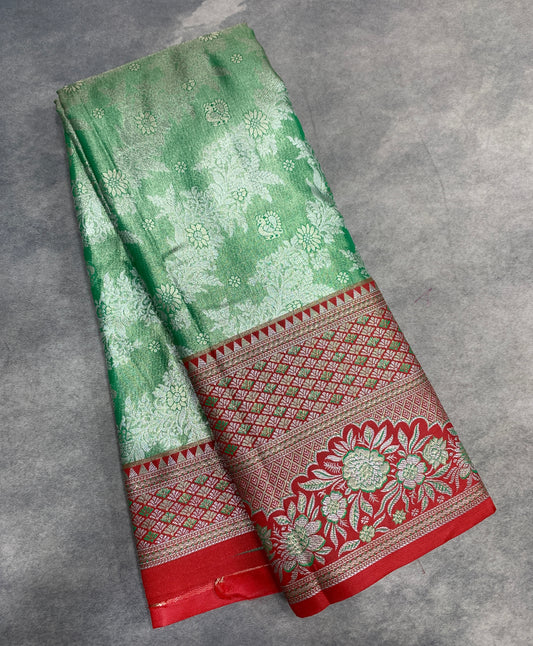 Rama Green Colour Soft kanchi pattu with Red Colour Border