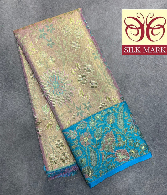 Baby Pink Shade Pure Kanchipuram Kids Pattu Pavadai with Contrast Border for Newborn to 2 Years