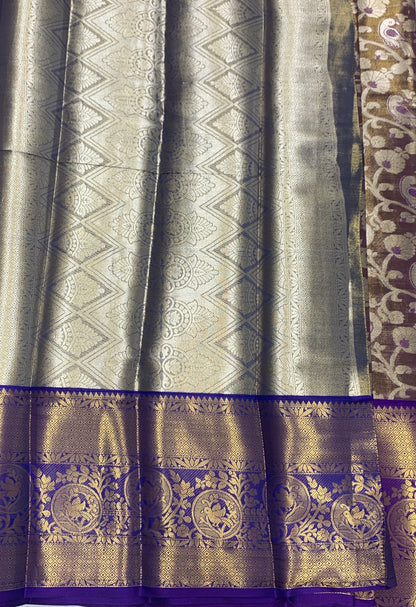 Fancy Tissue Saree Golden Colour with Blue Border