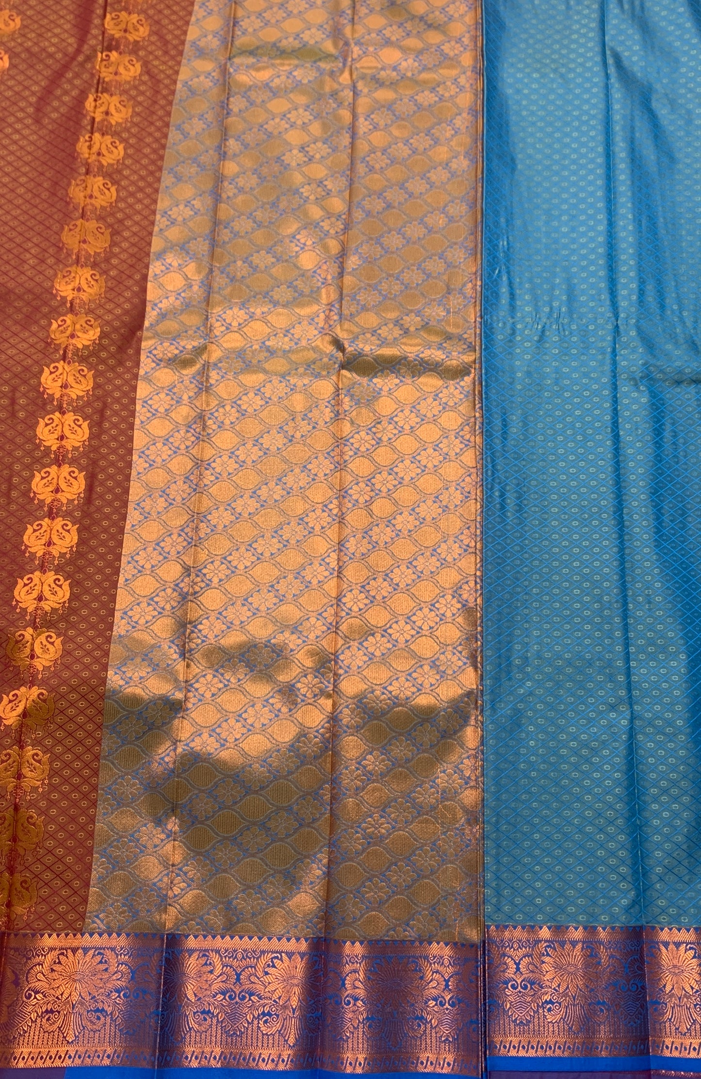 Vegan Silk Saree Light Russet shade with Copper and Blue Border