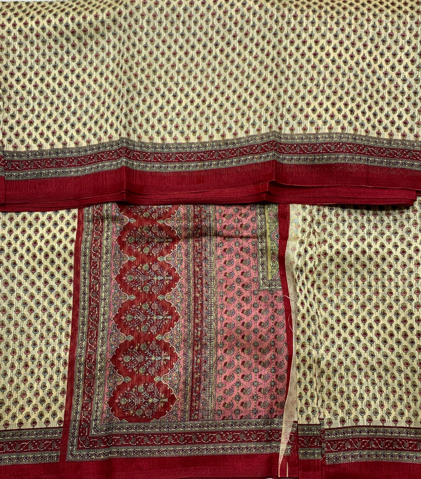 Jute Cotton Saree Tussar Colour with Maroon Border