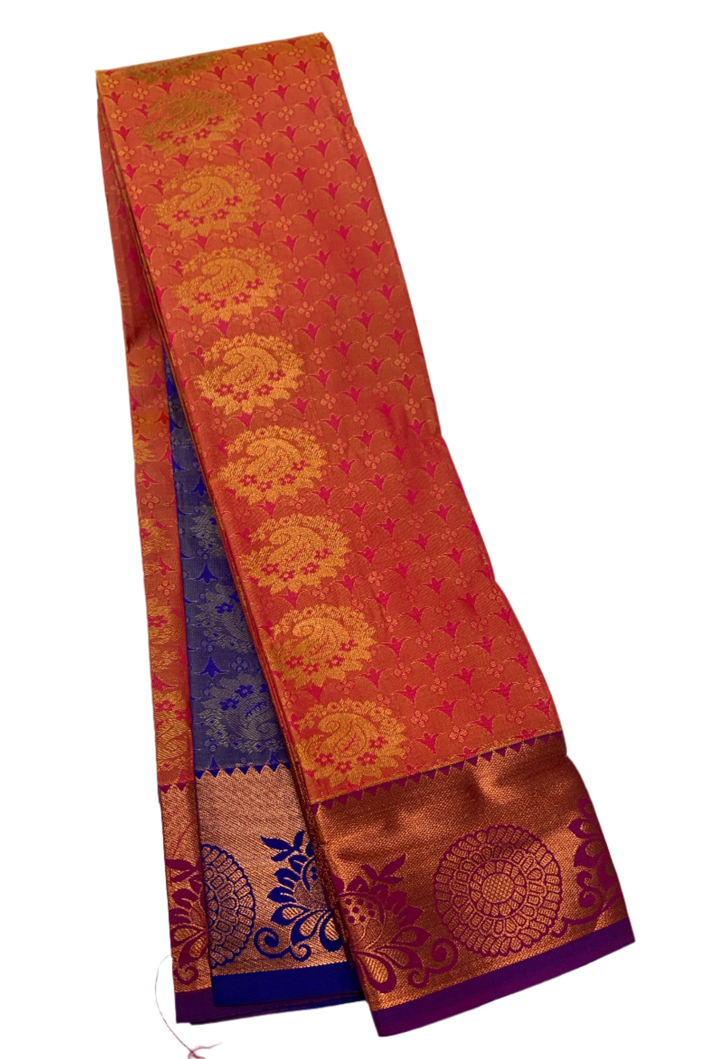 Vegan Silk Saree Orange Colour with Copper Border