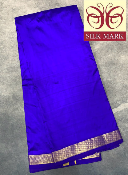 9X5 Pure Silk Dhoti Violet Colour with Small Golden Zari Border