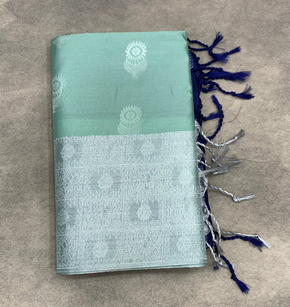 Art Silk Saree Mint Green Colour with Sliver Zari Border