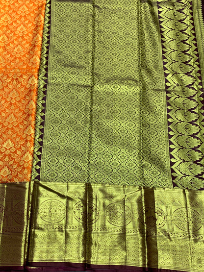 Orange Colour Soft Kanchi Tissue Pattu Saree with Brown border