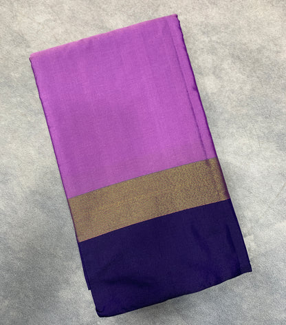 Arani Silk Saree Lavender Colour with Navy Blue and Golden Zari Border
