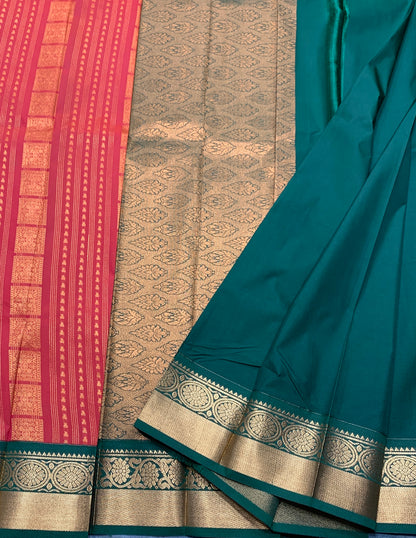 Vegan Silk Saree Orange- Red Colour Saree with Green Colour Contrast Border