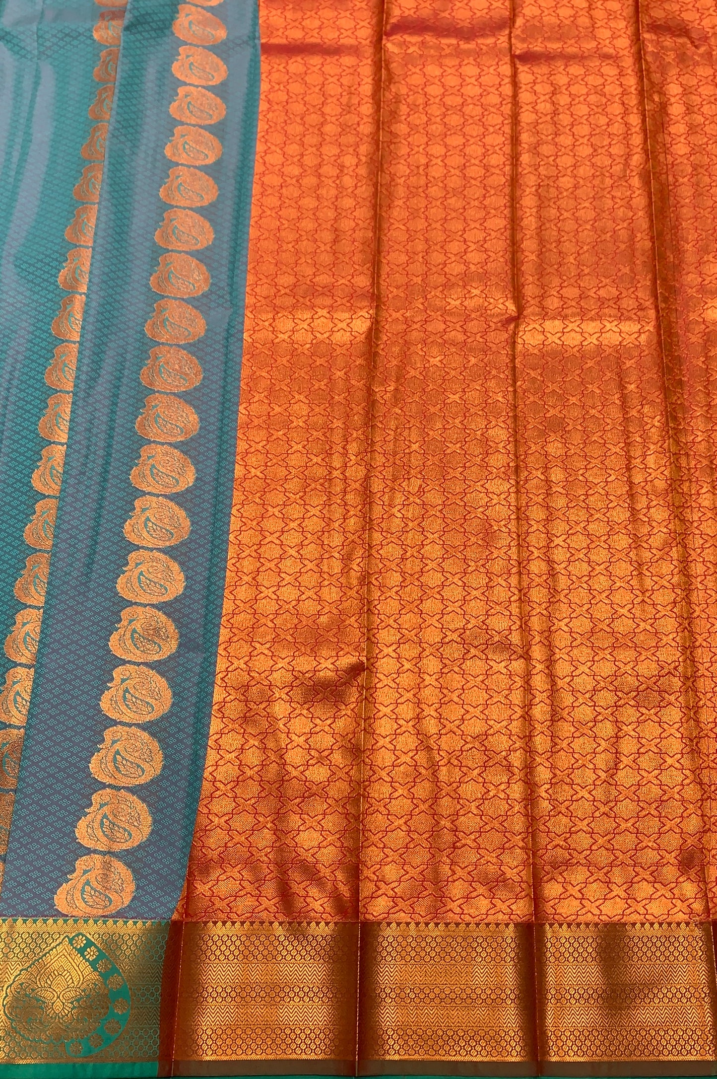 Vegan Silk Saree Light Sapphire Colour Saree with Copper Border