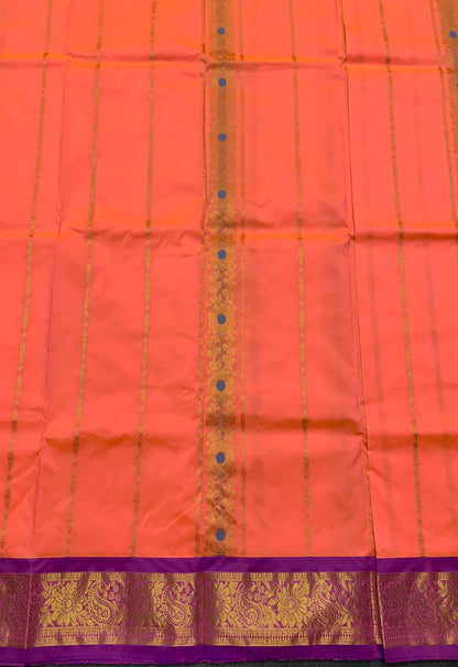 Peach shade Semi Silk Kids Pattu Pavadai with Contrast border for age above 10 years