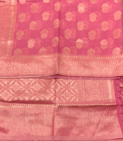 Banaras Katan Saree Pink Colour with Katan Work Border