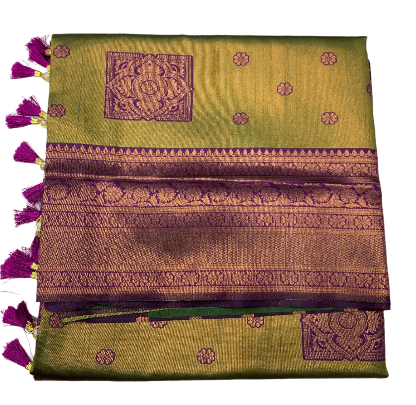 Art Silk Olive Green Colour Saree with Magenta Border