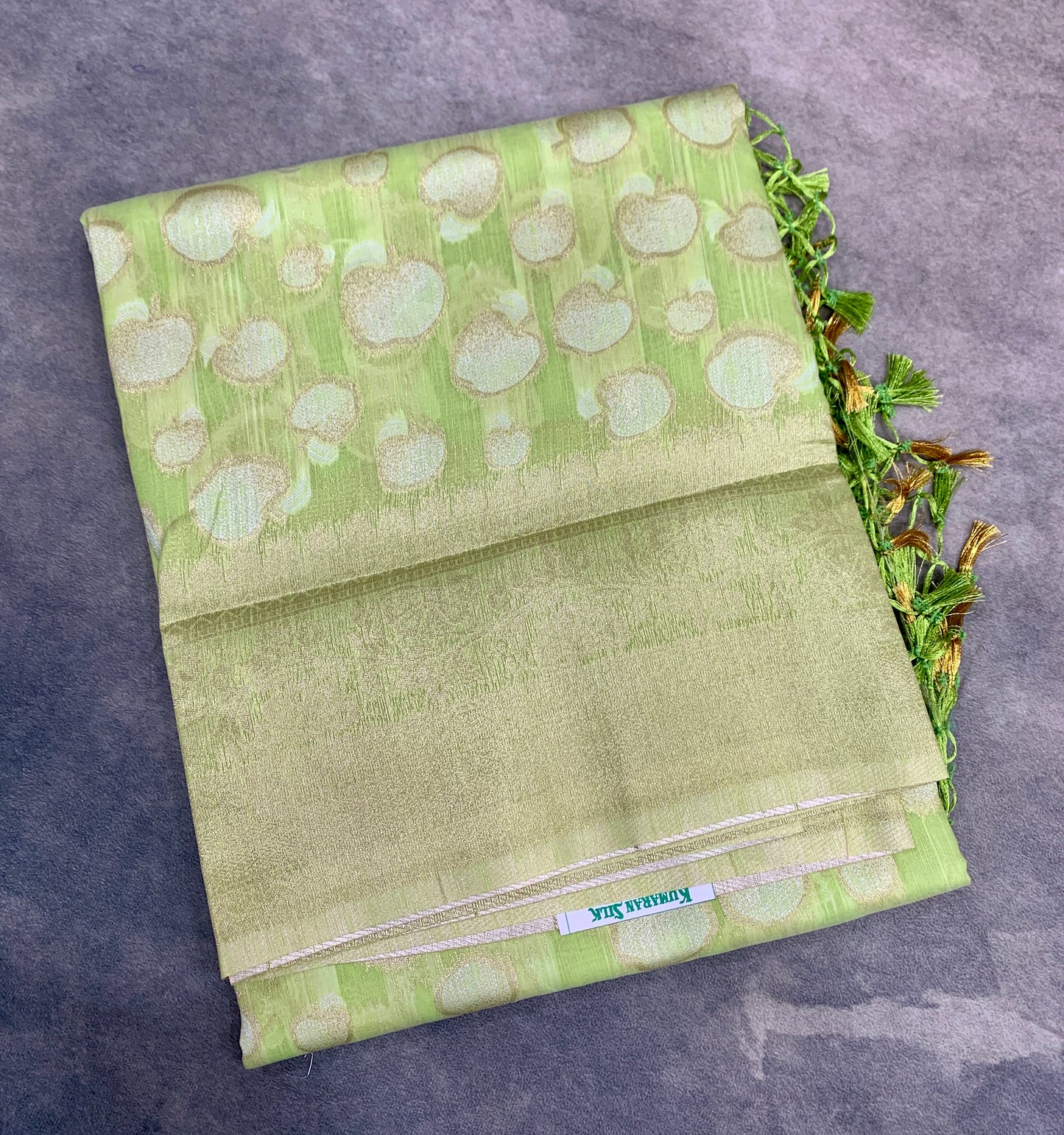 Banaras Katan Saree Apple Green Colour with Katan Work Border