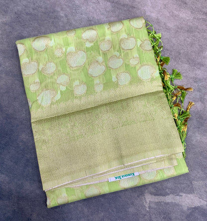 Banaras Katan Saree Apple Green Colour with Katan Work Border