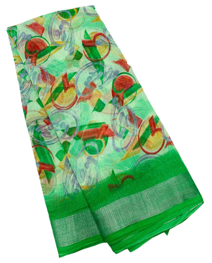 Jute Cotton Saree Light Green Shade with Thread Border