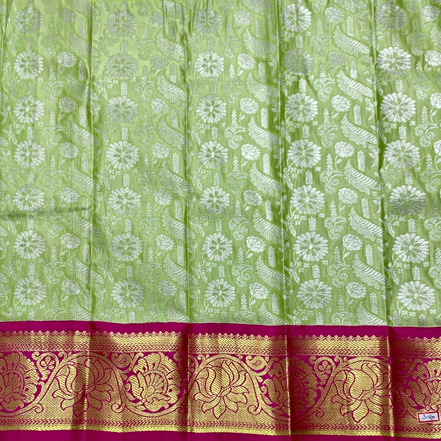 Pista Green Shade Vegan Silk Kids Pattu Pavadai with Contrast Border for Newborn to 2 Years