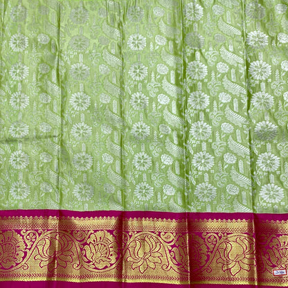Pista Green Shade Vegan Silk Kids Pattu Pavadai with Contrast Border for Newborn to 2 Years