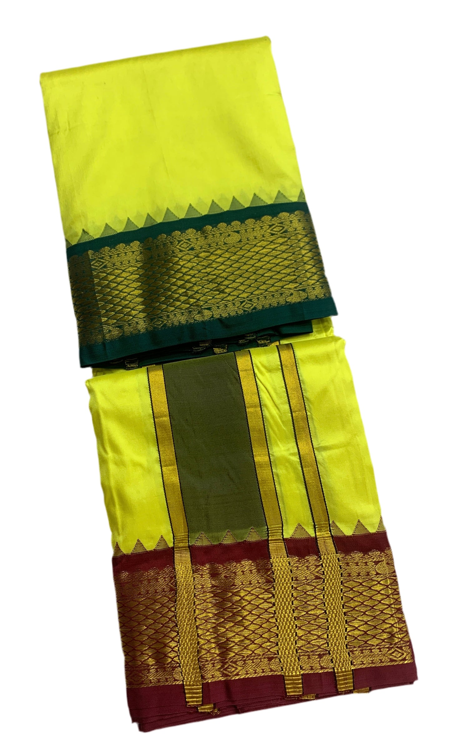 9X5 Pure Silk Dhoti Apple Green Colour Medium Border