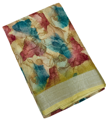 Jute Cotton Saree Mustard Shade with Thread Border