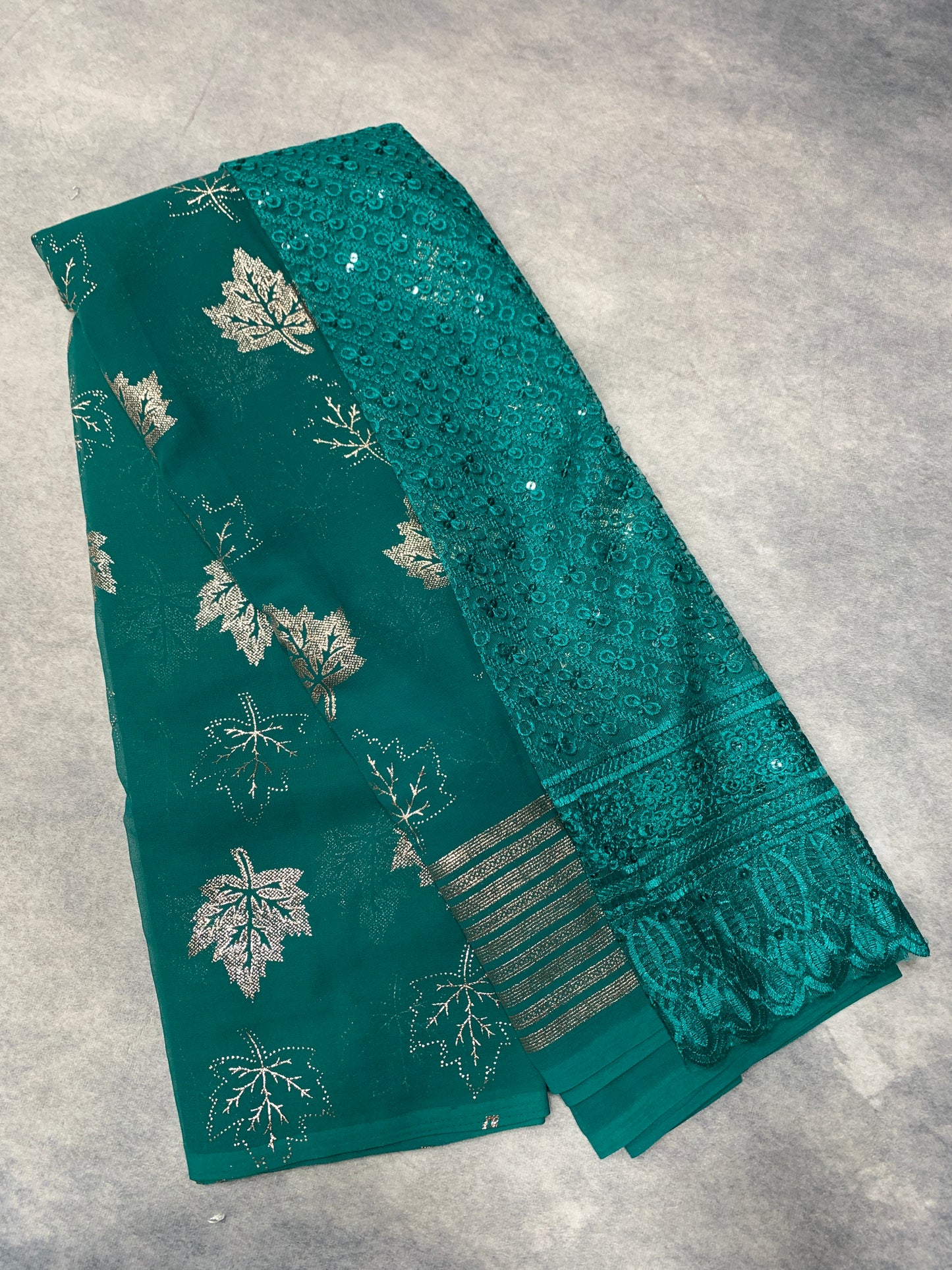 Rama Green Colour Saree with Golden Colour border