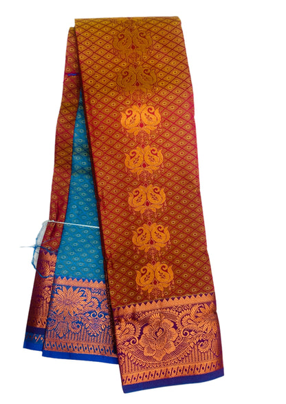 Vegan Silk Saree Light Russet shade with Copper and Blue Border