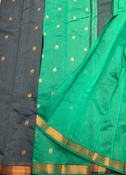 Grey Colour Silk Cotton Saree with Copper Zari Border