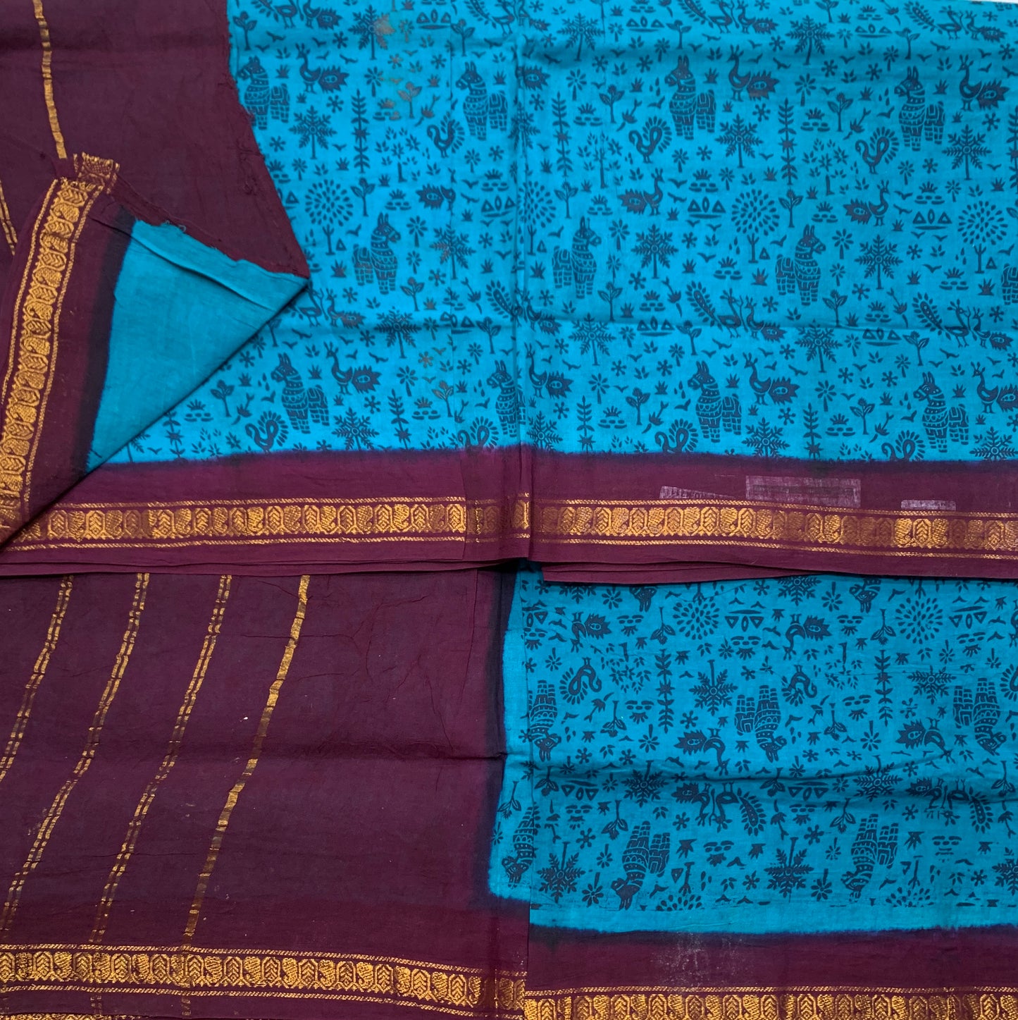 Chettinad Sungudi Cotton Sky Blue Colour with Magenta Border