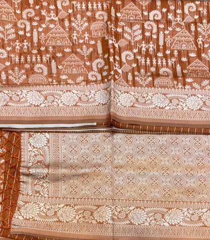 Banaras Katan Saree Brown Colour with Katan Work Border