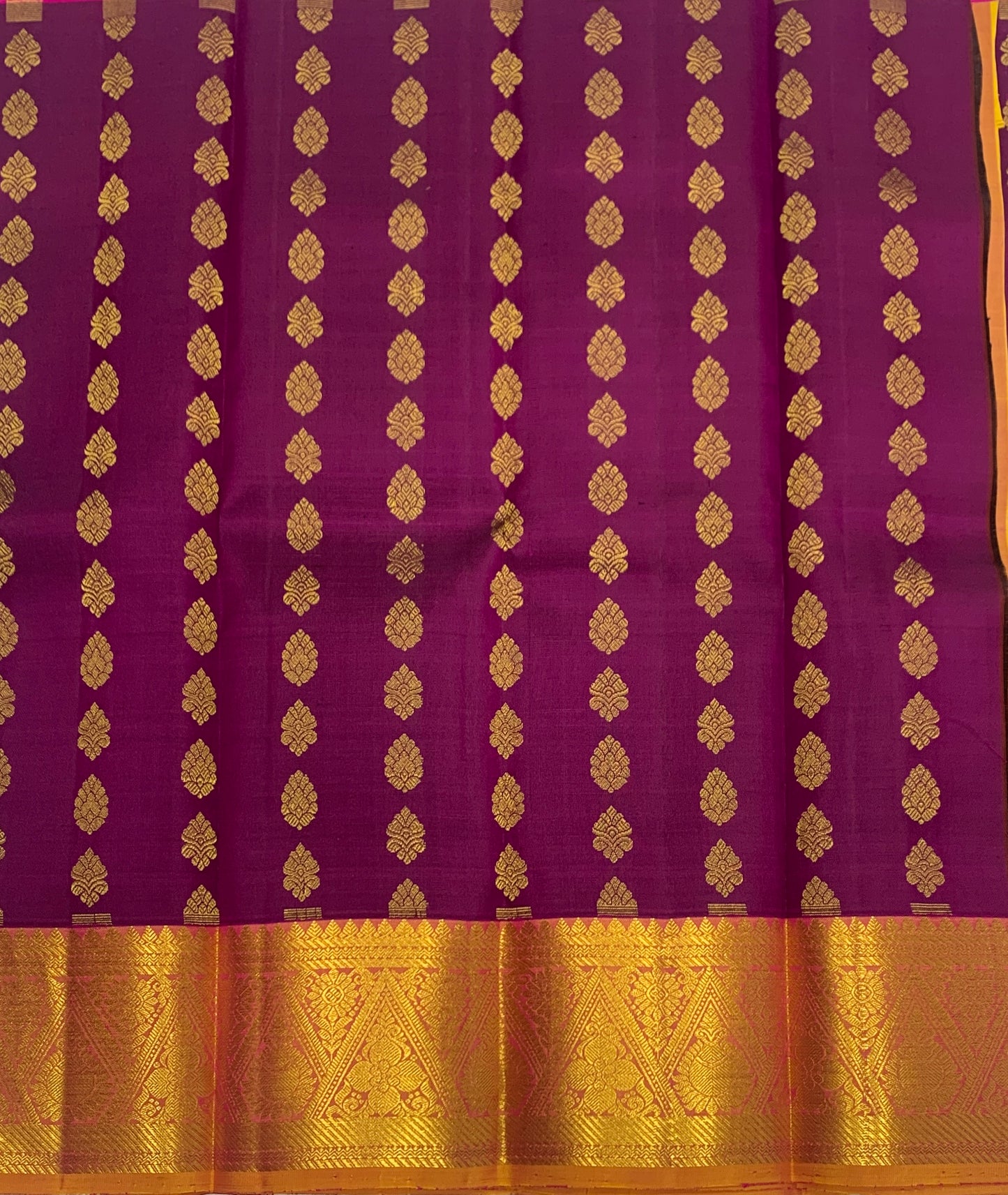 Magenta shade Pure kanchipuram Kids Pattu Pavadai with contrast border for newborn to 2 Years